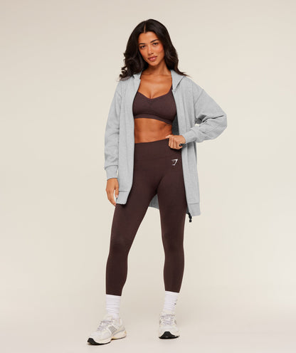 Women's Gymshark Covered Longline Zip Up Hoodie Light Grey Core Marl