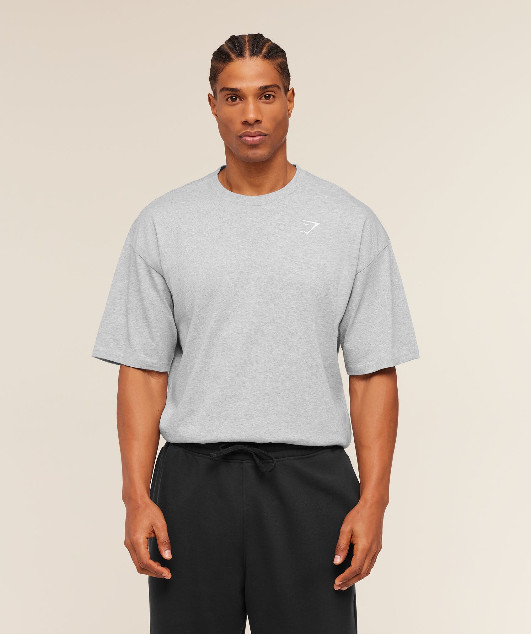Gymshark Crest Oversized T-Shirt Light Grey Core Marl