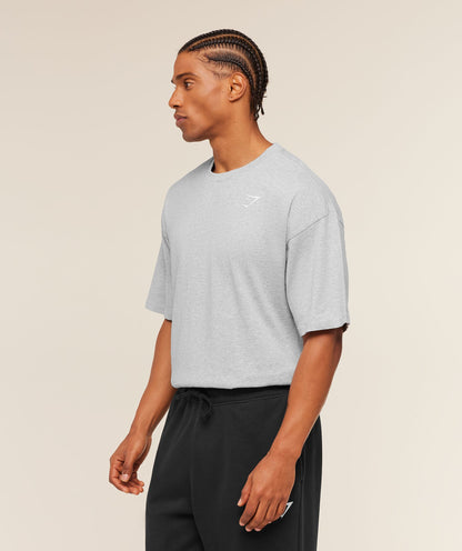 Gymshark Crest Oversized T-Shirt Light Grey Core Marl