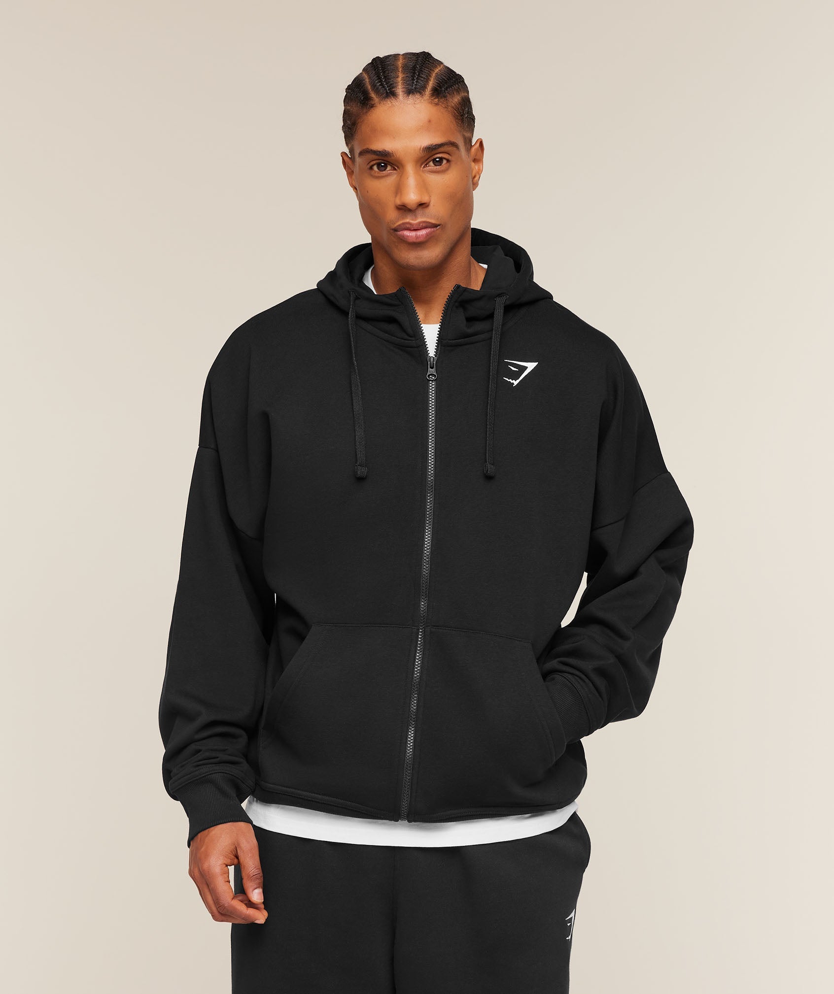 Gymshark Crest Oversized Zip Up Hoodie Black