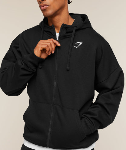 Gymshark Crest Oversized Zip Up Hoodie Black