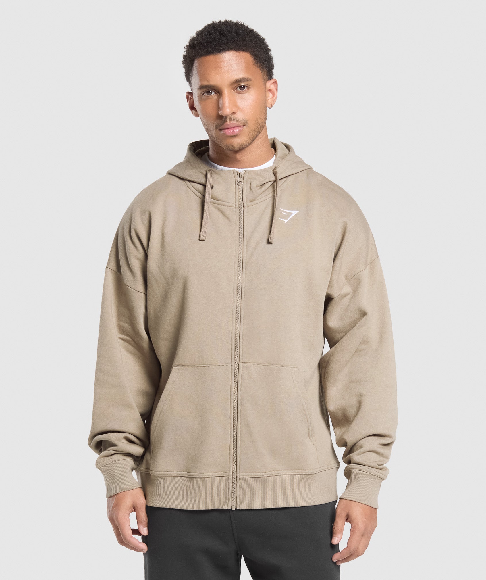 Gymshark Crest Oversized Zip Up Hoodie Lifestyle Brown