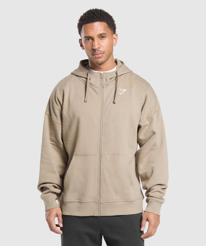 Gymshark Crest Oversized Zip Up Hoodie Lifestyle Brown