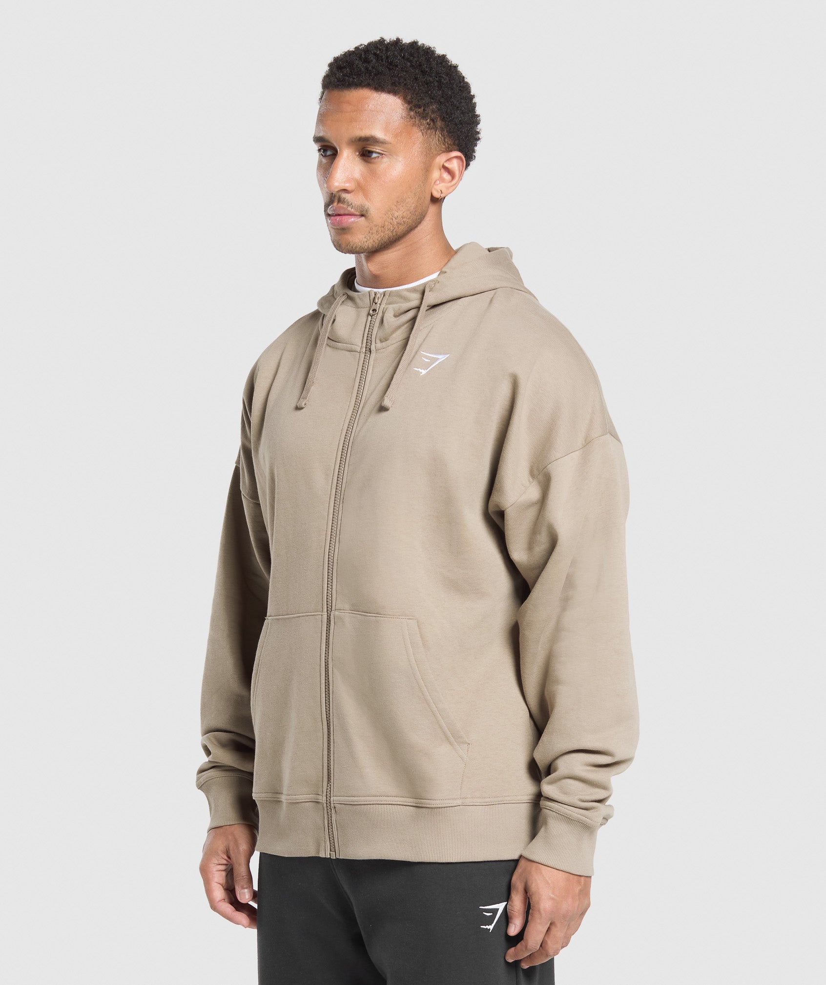 Gymshark Crest Oversized Zip Up Hoodie Lifestyle Brown