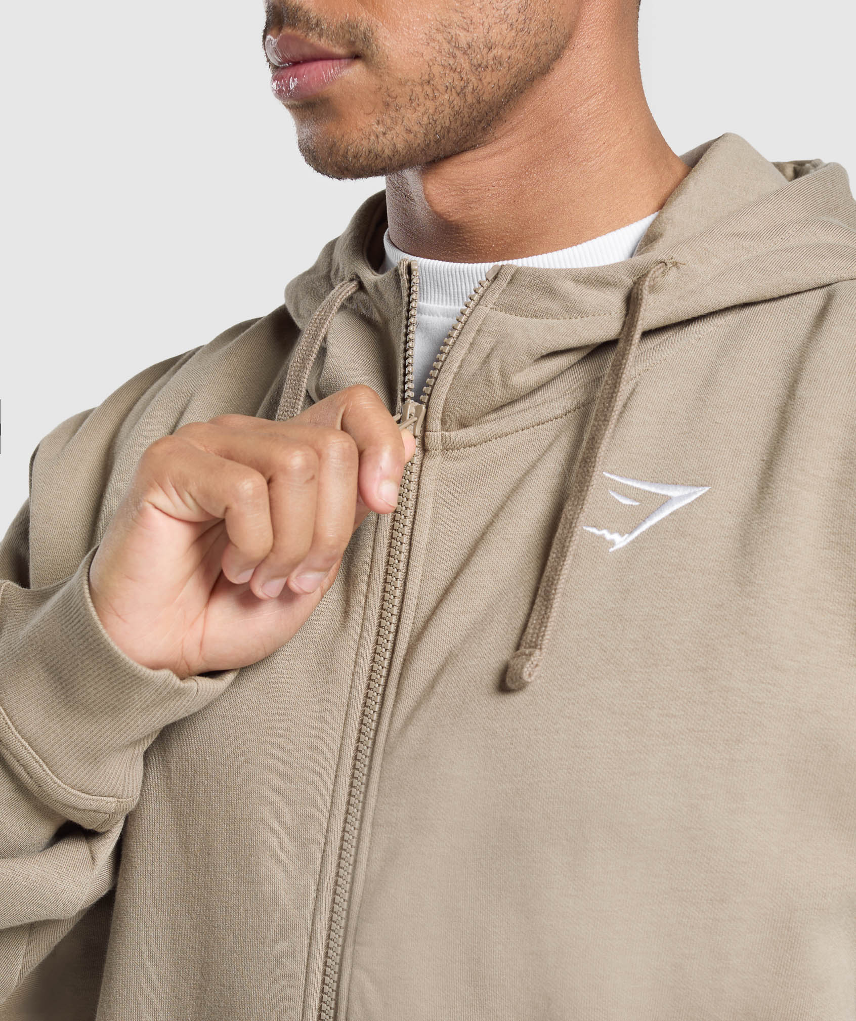 Gymshark Crest Oversized Zip Up Hoodie Lifestyle Brown