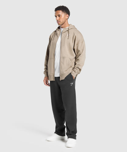 Gymshark Crest Oversized Zip Up Hoodie Lifestyle Brown