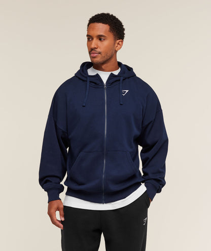 Gymshark Crest Oversized Zip Up Hoodie Navy