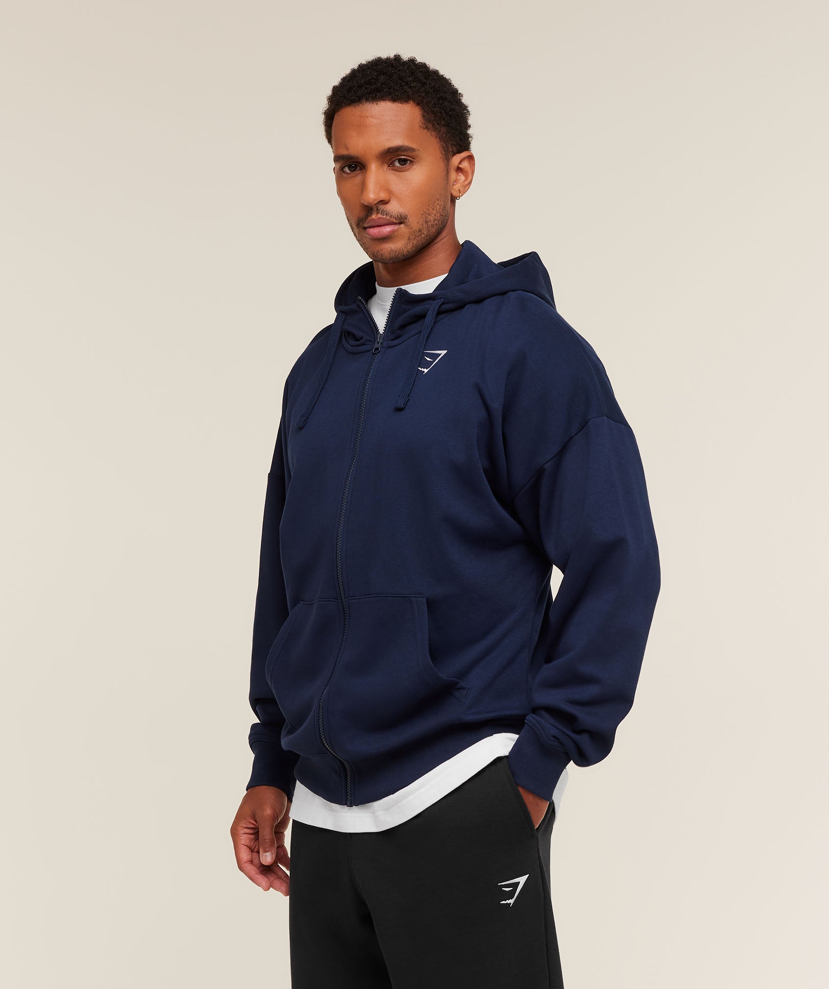 Gymshark Crest Oversized Zip Up Hoodie Navy