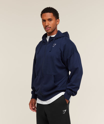 Gymshark Crest Oversized Zip Up Hoodie Navy