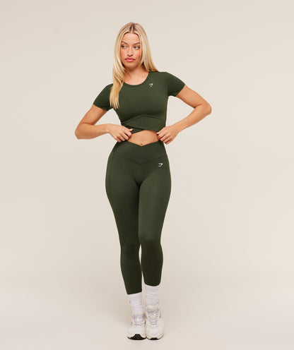 Women's Gymshark Crossover Midi Top With Shelf Winter Olive