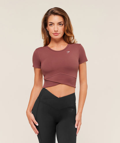 Women's Gymshark Crossover Midi Top With Shelf Burgundy Brown
