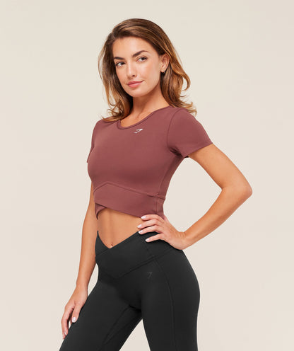 Women's Gymshark Crossover Midi Top With Shelf Burgundy Brown