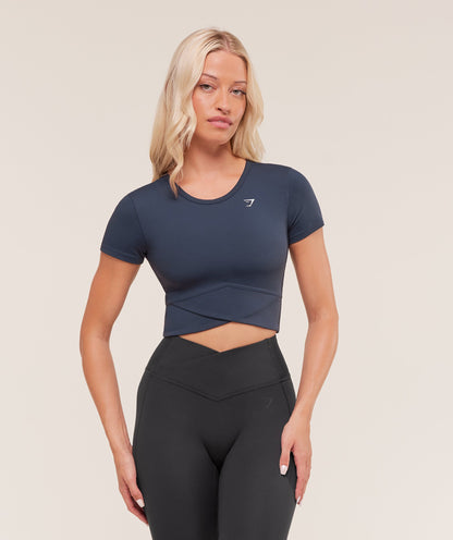 Women's Gymshark Crossover Midi Top With Shelf Heavy Blue