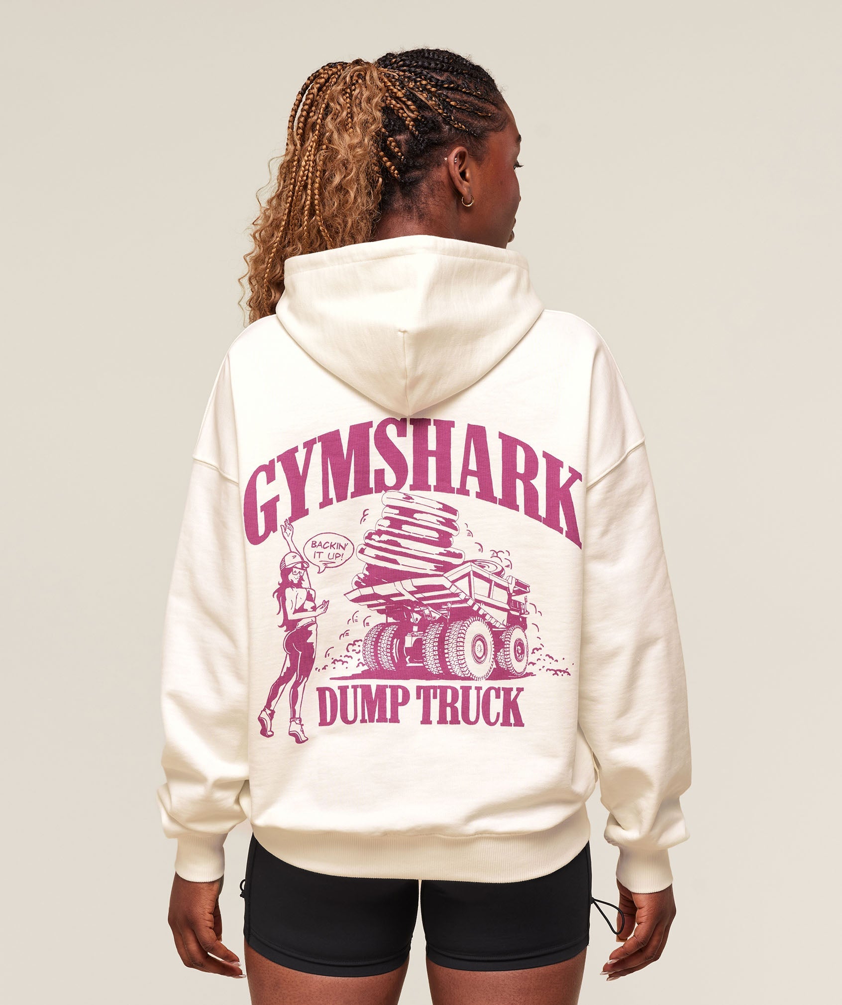 Women's Gymshark Dump Truck Graphic Hoodie Soft White