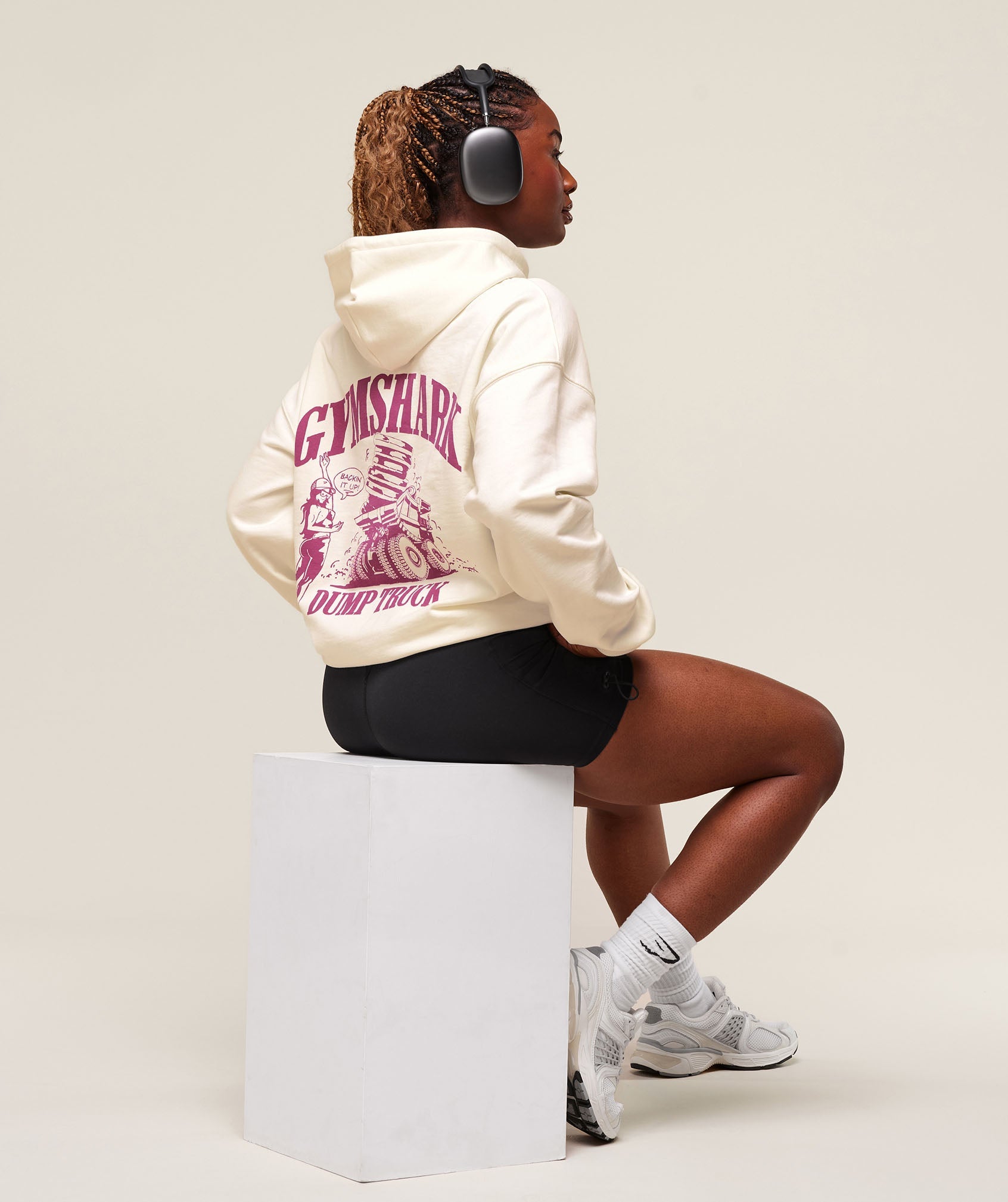 Women's Gymshark Dump Truck Graphic Hoodie Soft White
