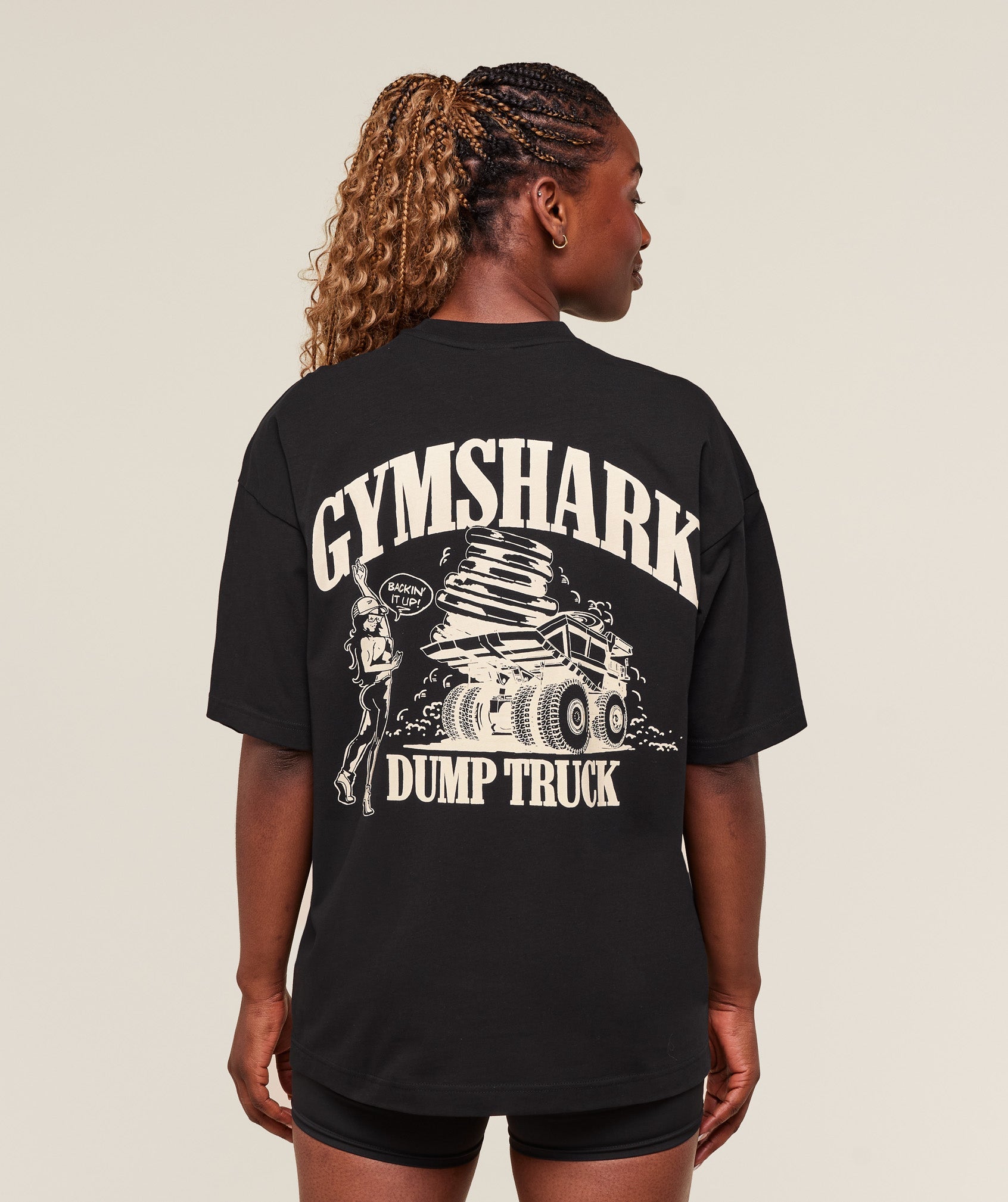 Women's Gymshark Dump Truck Graphic Oversized T-Shirt Black