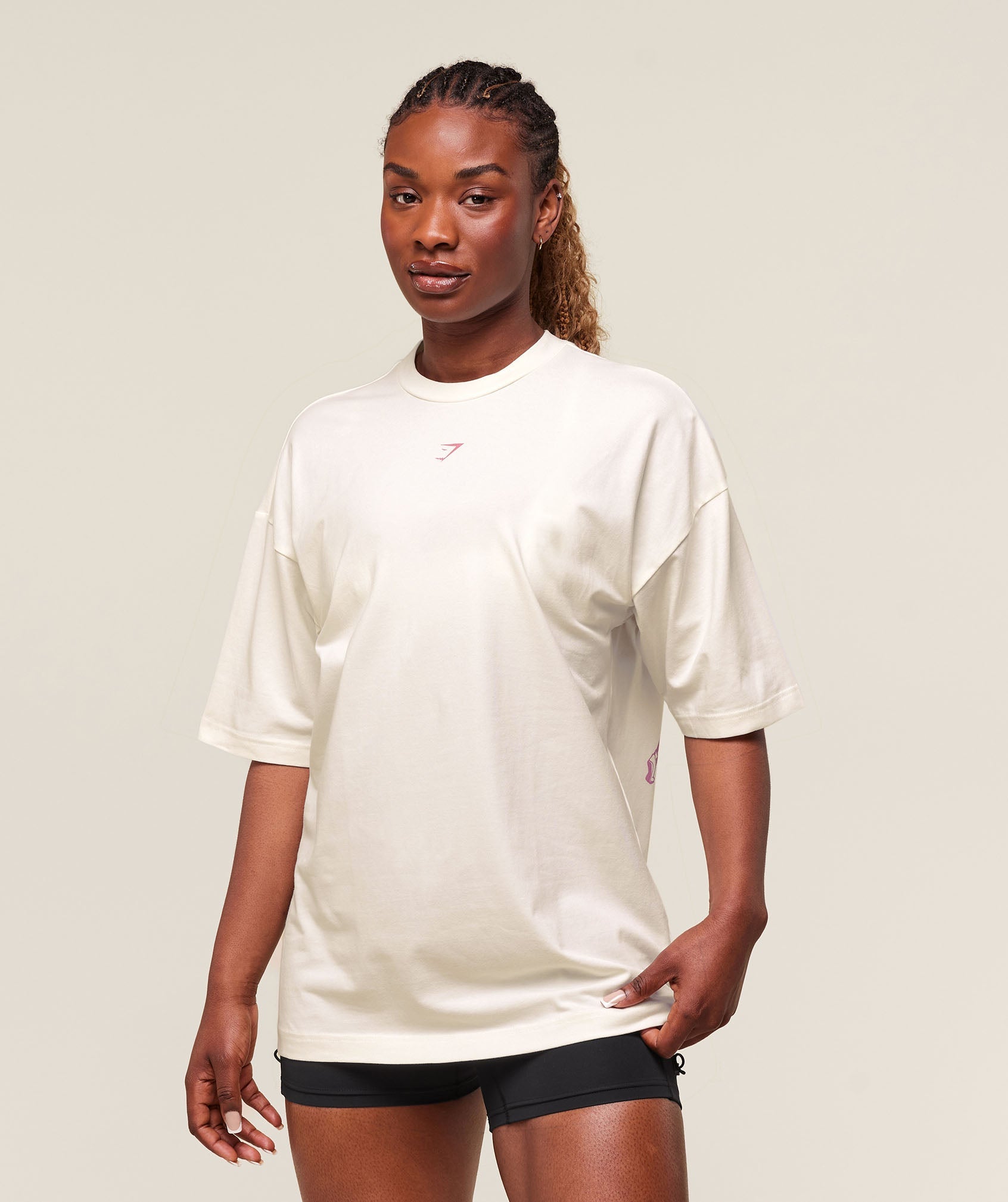 Women's Gymshark Dump Truck Graphic Oversized T-Shirt Soft White