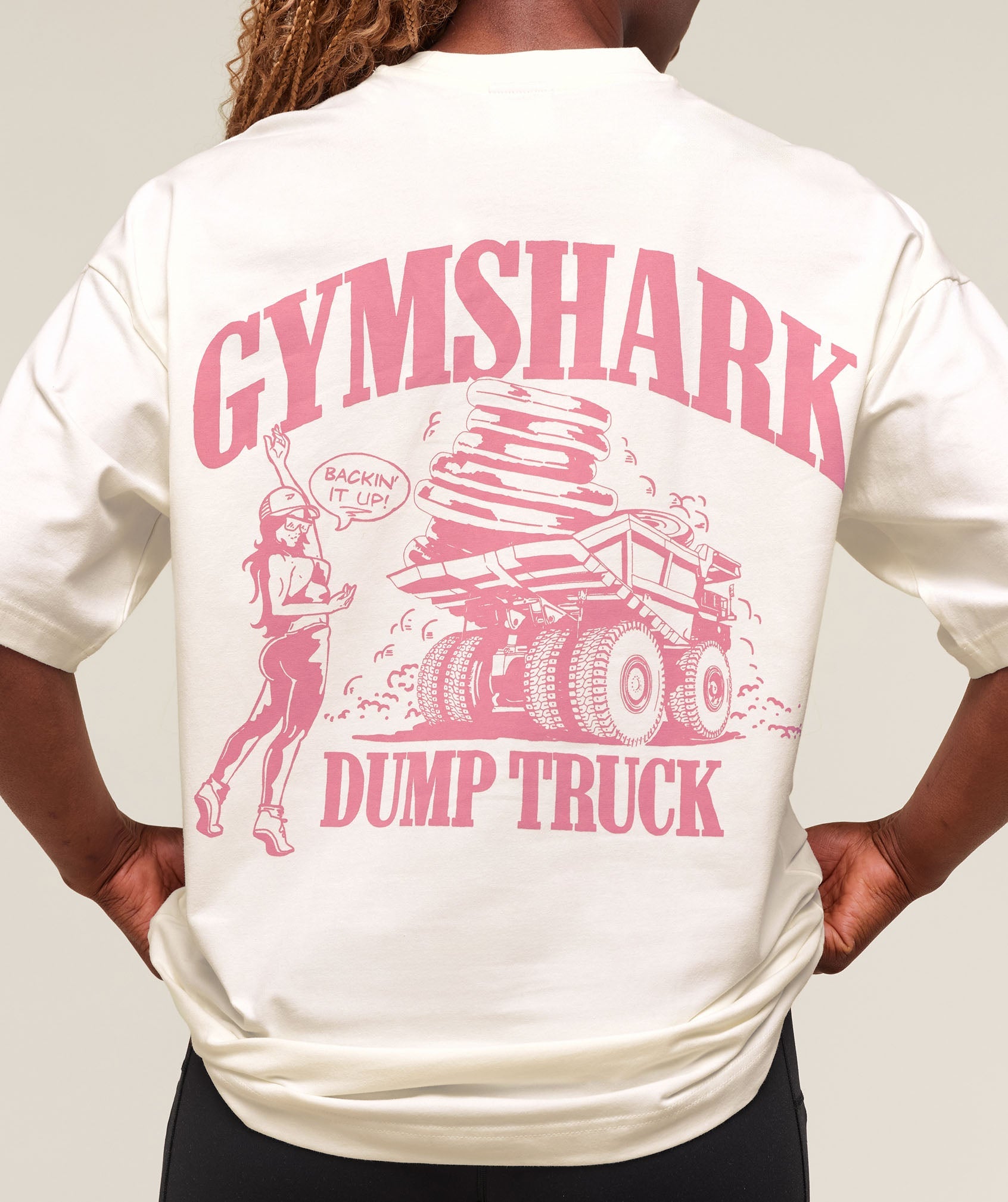 Women's Gymshark Dump Truck Graphic Oversized T-Shirt Soft White