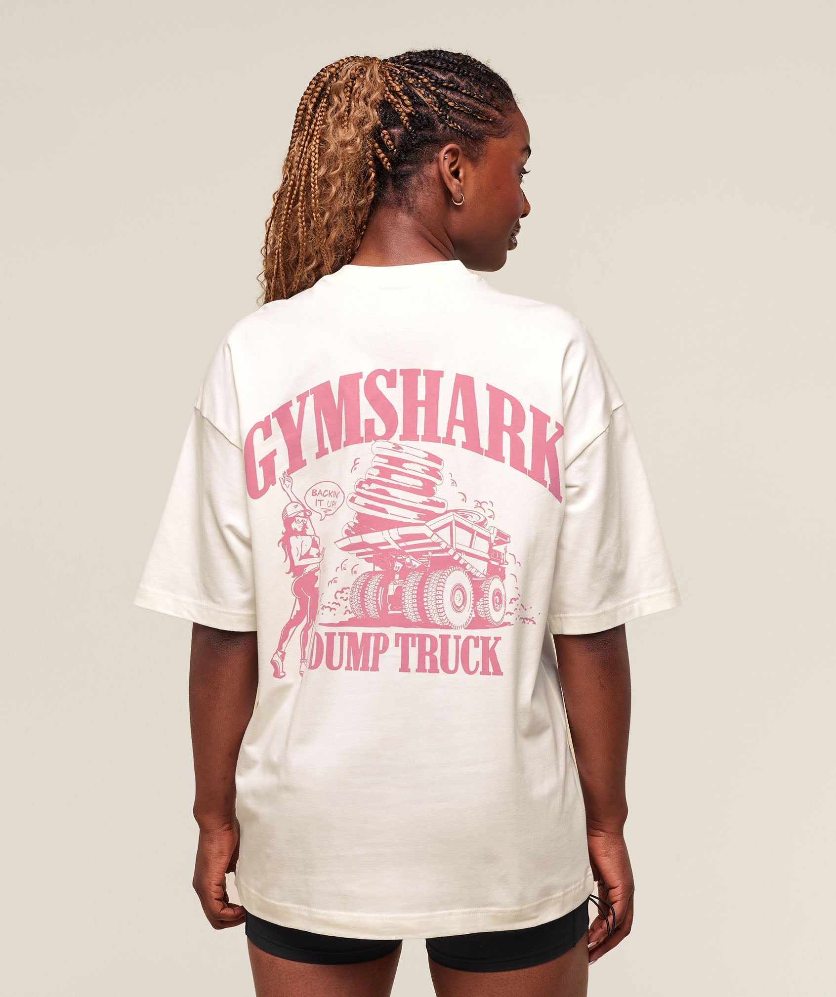 Women's Gymshark Dump Truck Graphic Oversized T-Shirt Soft White