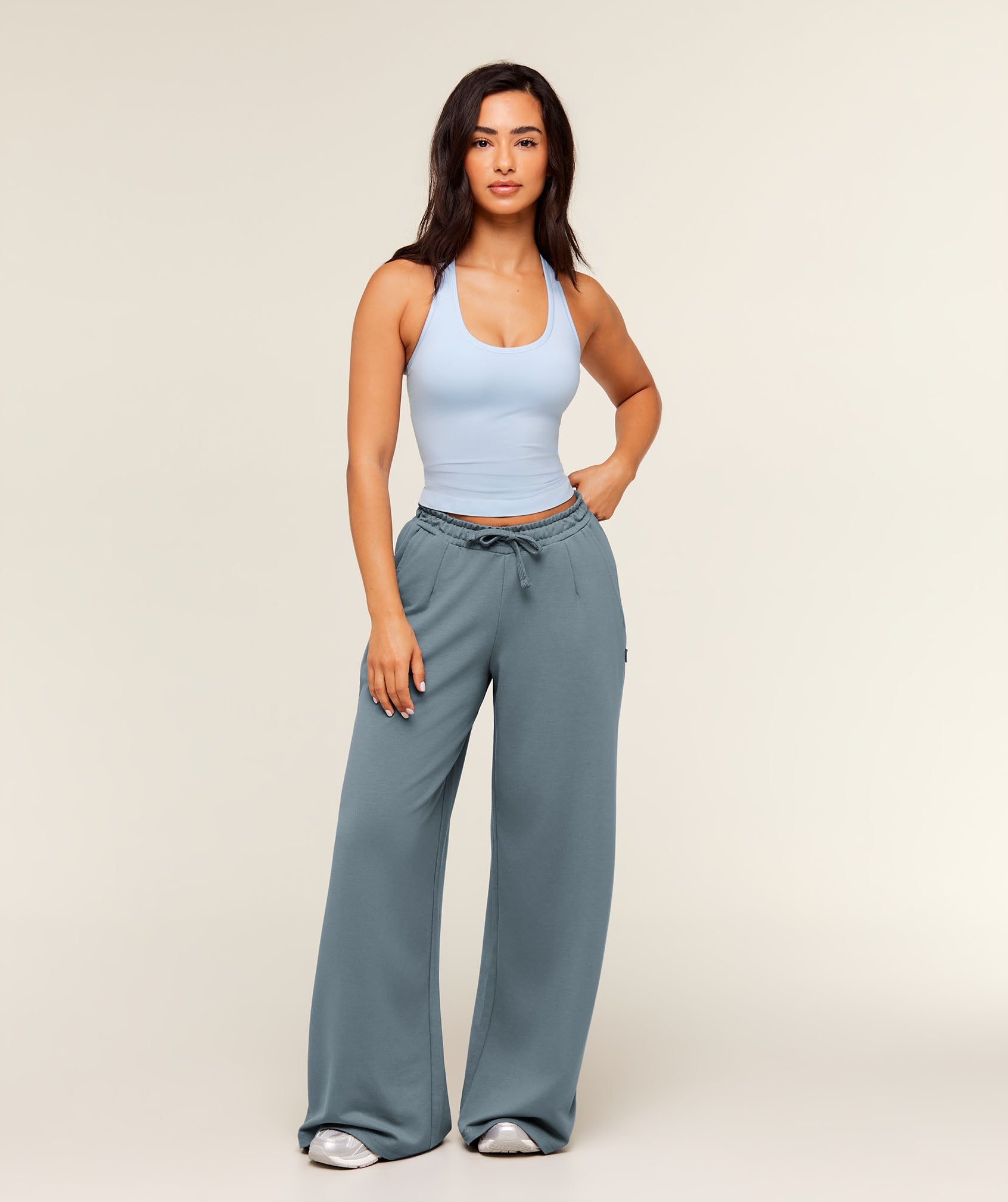 Women's Gymshark Lightweight Wide Leg Pant Short Iron Blue