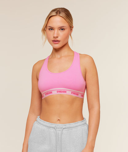 Women's Gymshark Elastic Branded Racerback Cotton Bralette Focus Pink