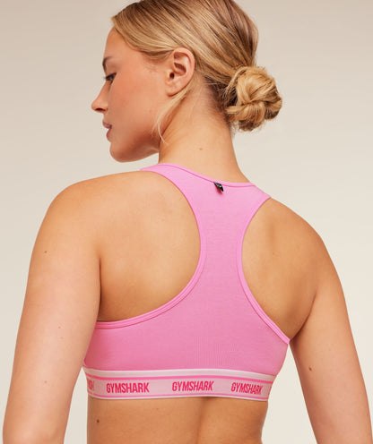 Women's Gymshark Elastic Branded Racerback Cotton Bralette Focus Pink