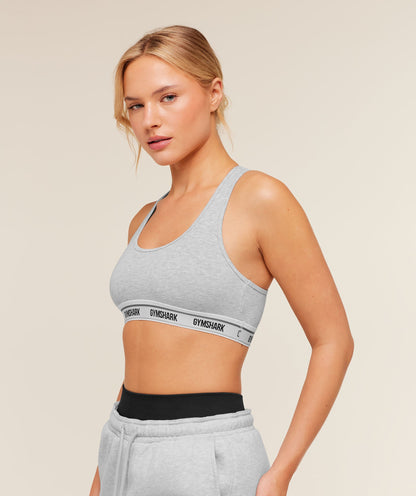 Women's Gymshark Elastic Branded Racerback Cotton Bralette Light Grey Core Marl