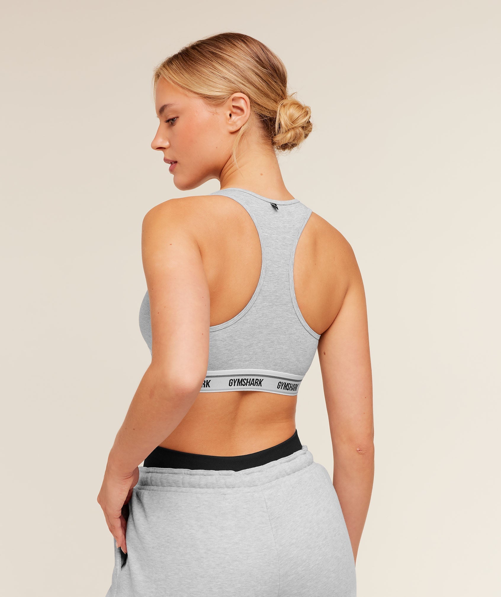 Women's Gymshark Elastic Branded Racerback Cotton Bralette Light Grey Core Marl