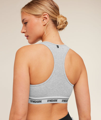 Women's Gymshark Elastic Branded Racerback Cotton Bralette Light Grey Core Marl