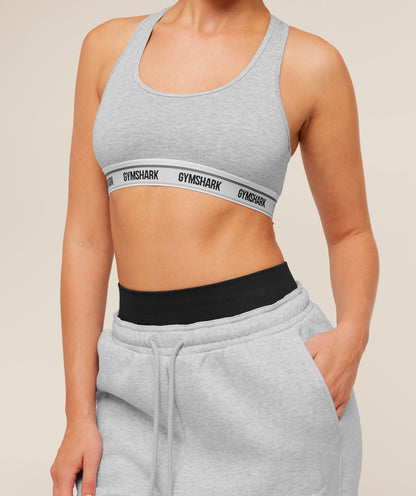Women's Gymshark Elastic Branded Racerback Cotton Bralette Light Grey Core Marl