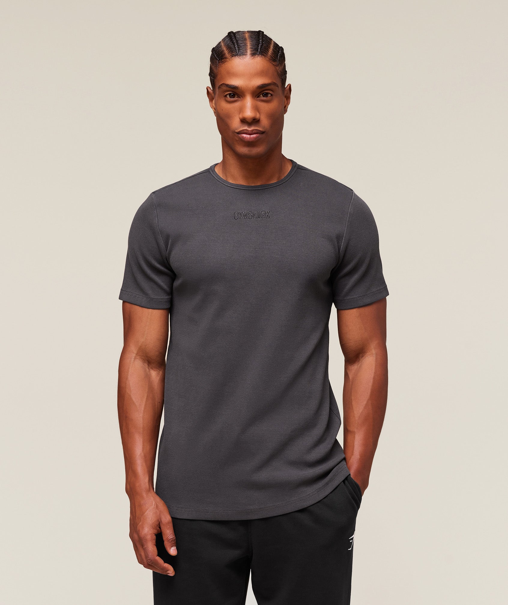 Gymshark Premium Washed Ribbed T-Shirt Onyx Grey