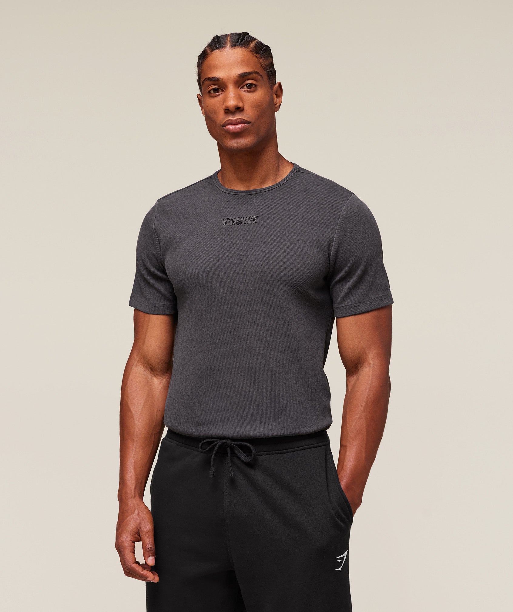 Gymshark Premium Washed Ribbed T-Shirt Onyx Grey