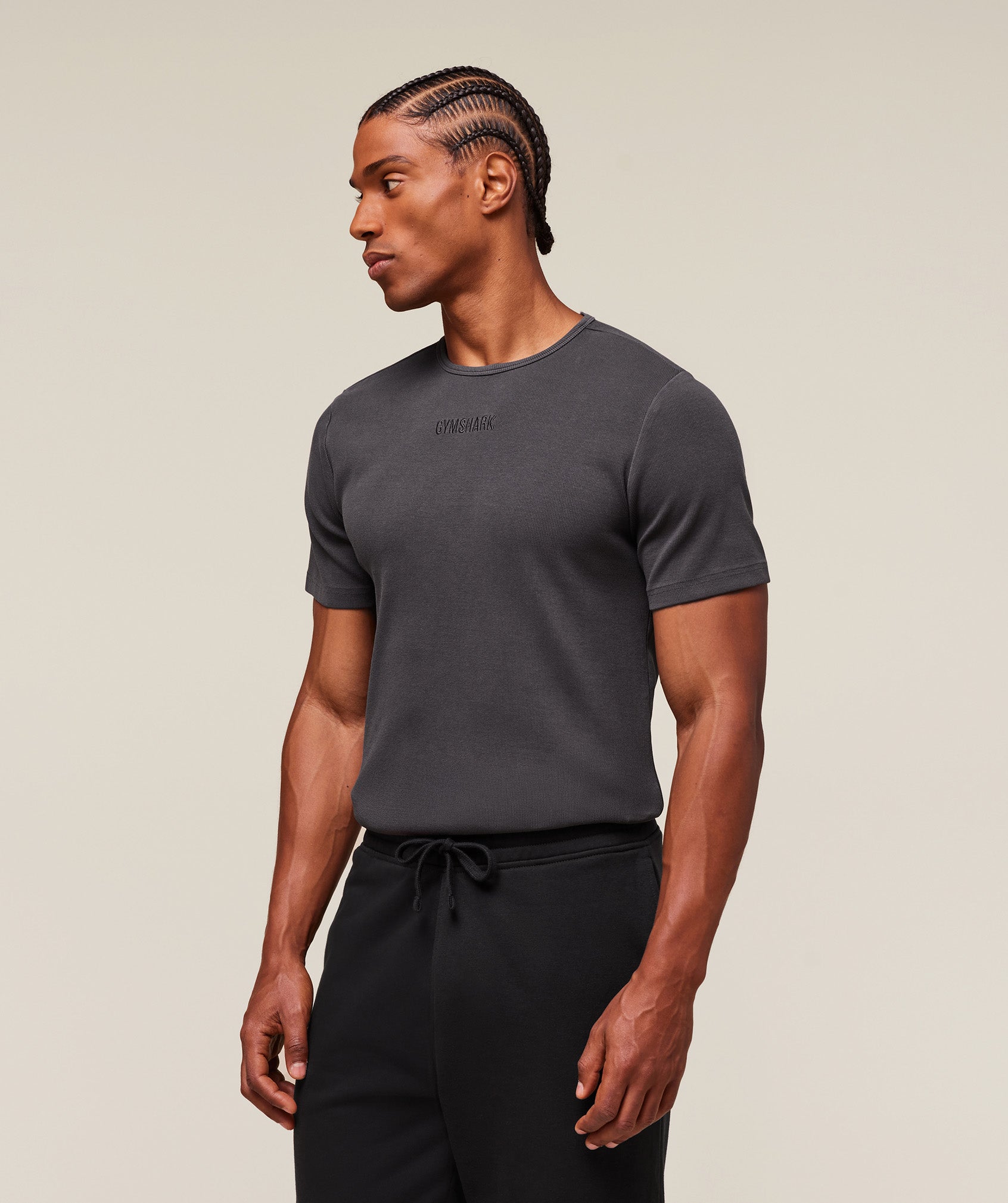 Gymshark Premium Washed Ribbed T-Shirt Onyx Grey