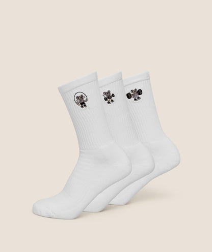 Women's Gymshark Gymrat Graphic Crew Socks 3Pk Gs White