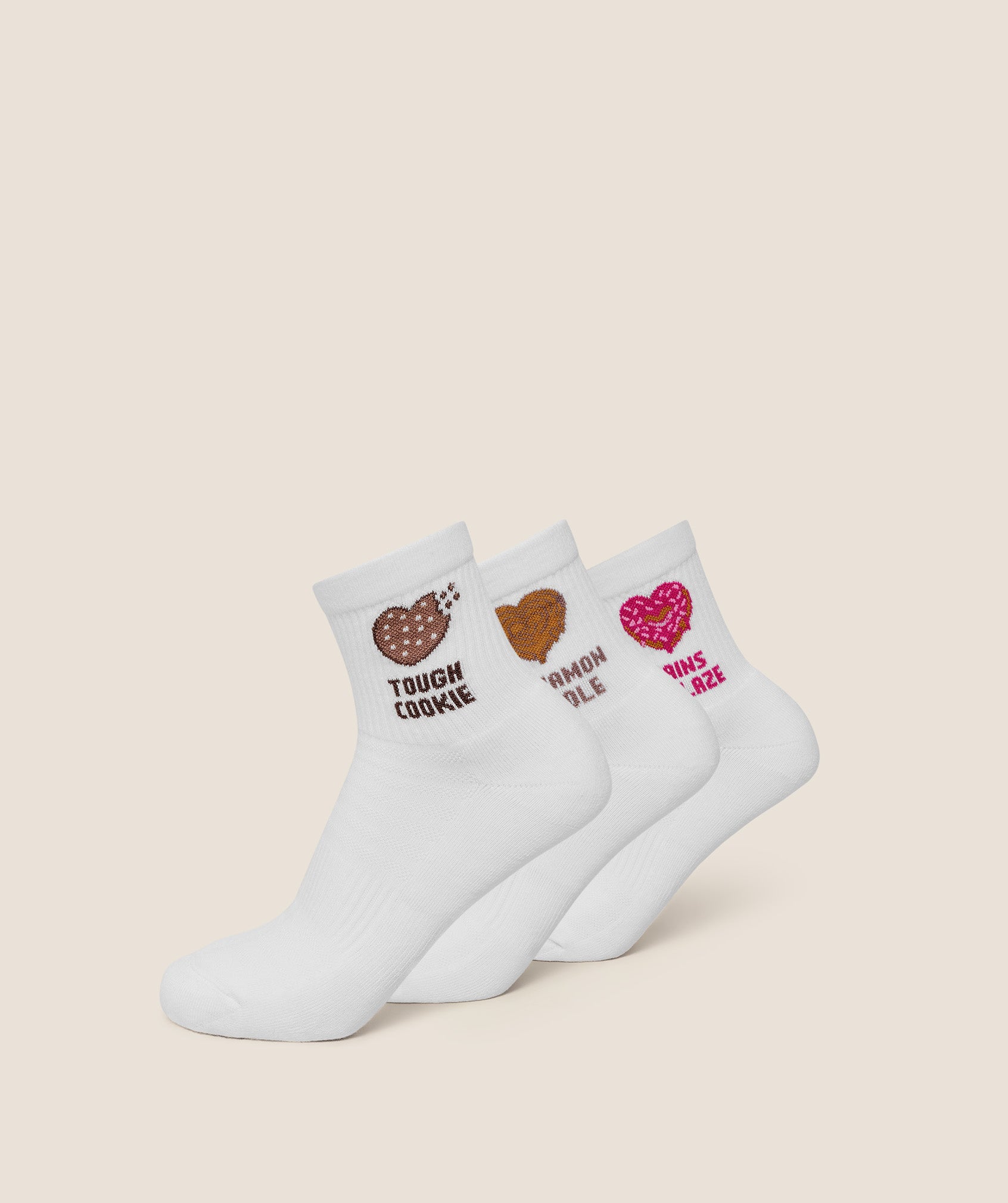 Women's Gymshark Sweet Treat Graphic Midi Socks 3Pk Gs White