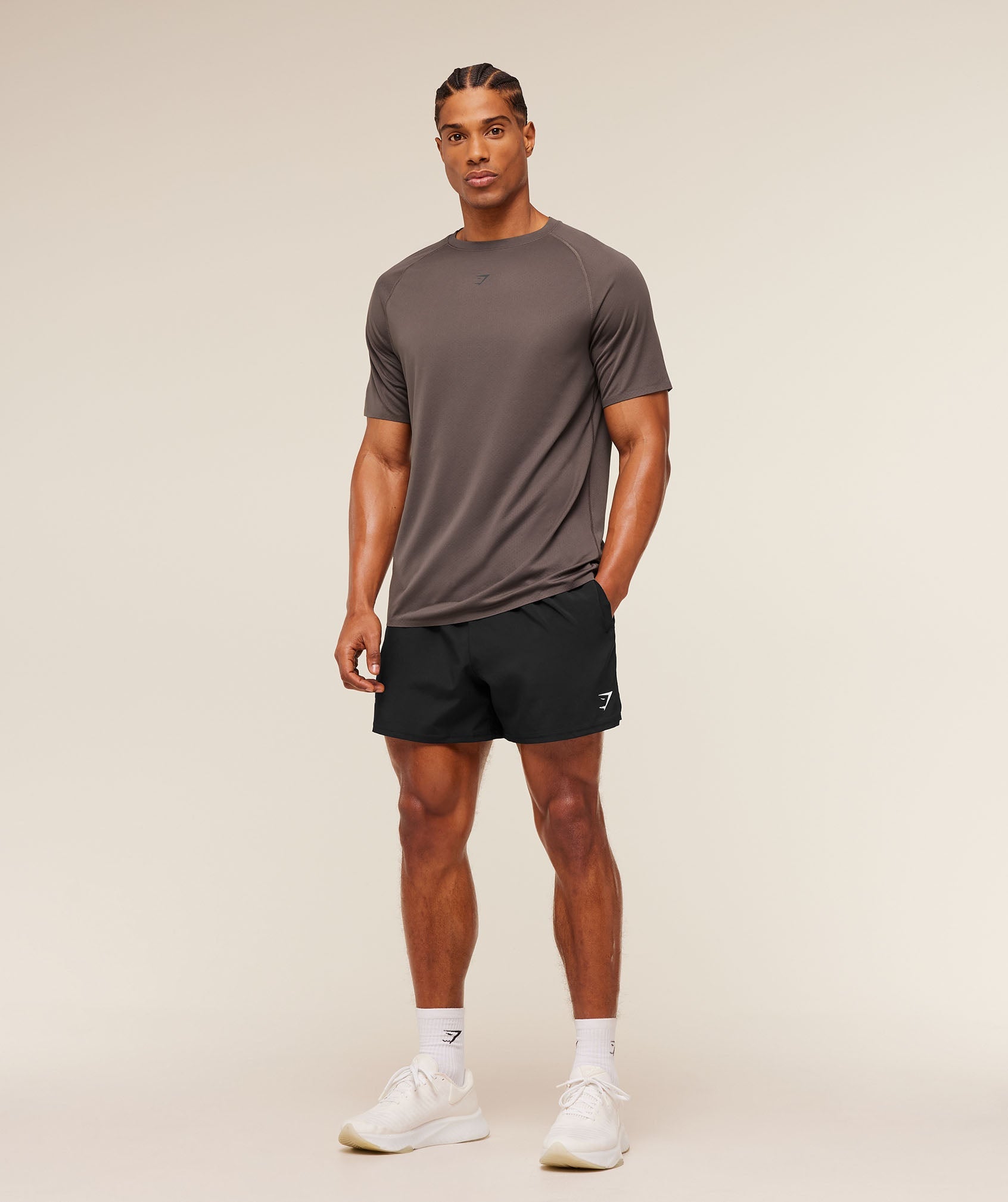 Gymshark Hybrid Engineered Jacquard T-Shirt Cool Brown