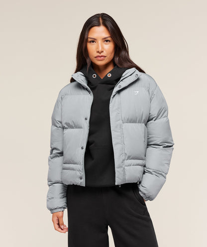 Women's Gymshark Puffer Jacket Denim Grey