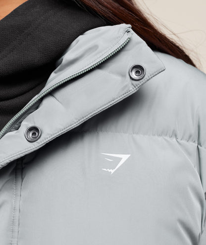 Women's Gymshark Puffer Jacket Denim Grey