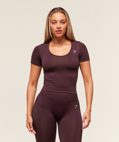 Women's Gymshark Everyday Seamless Tight Fit Crew Neck Tee Cherry Purple