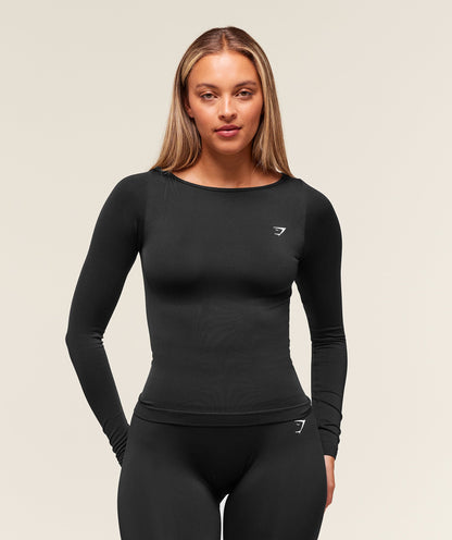 Women's Gymshark Everyday Seamless Wide Neck Long Sleeve Top Black