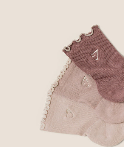 Women's Gymshark Midi Frill Socks 3Pk Dusk Pink