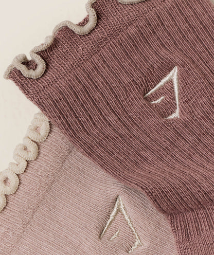 Women's Gymshark Midi Frill Socks 3Pk Dusk Pink