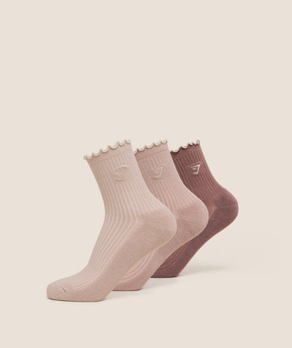 Women's Gymshark Midi Frill Socks 3Pk Dusk Pink