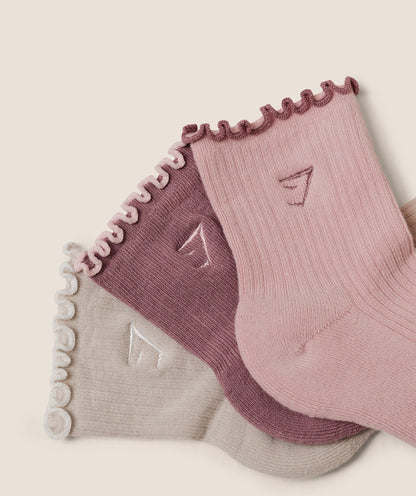Women's Gymshark Midi Frill Socks 3Pk Gs Pebble Grey