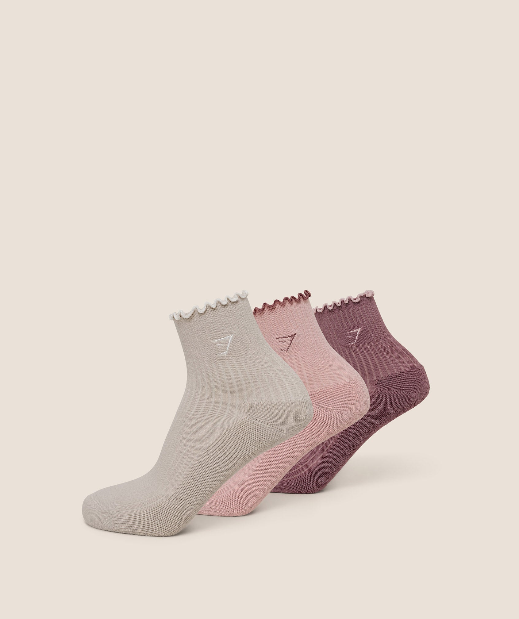 Women's Gymshark Midi Frill Socks 3Pk Gs Pebble Grey