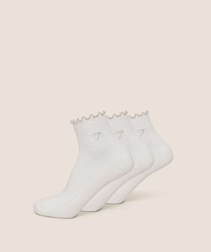 Women's Gymshark Midi Frill Socks 3Pk Gs Soft White
