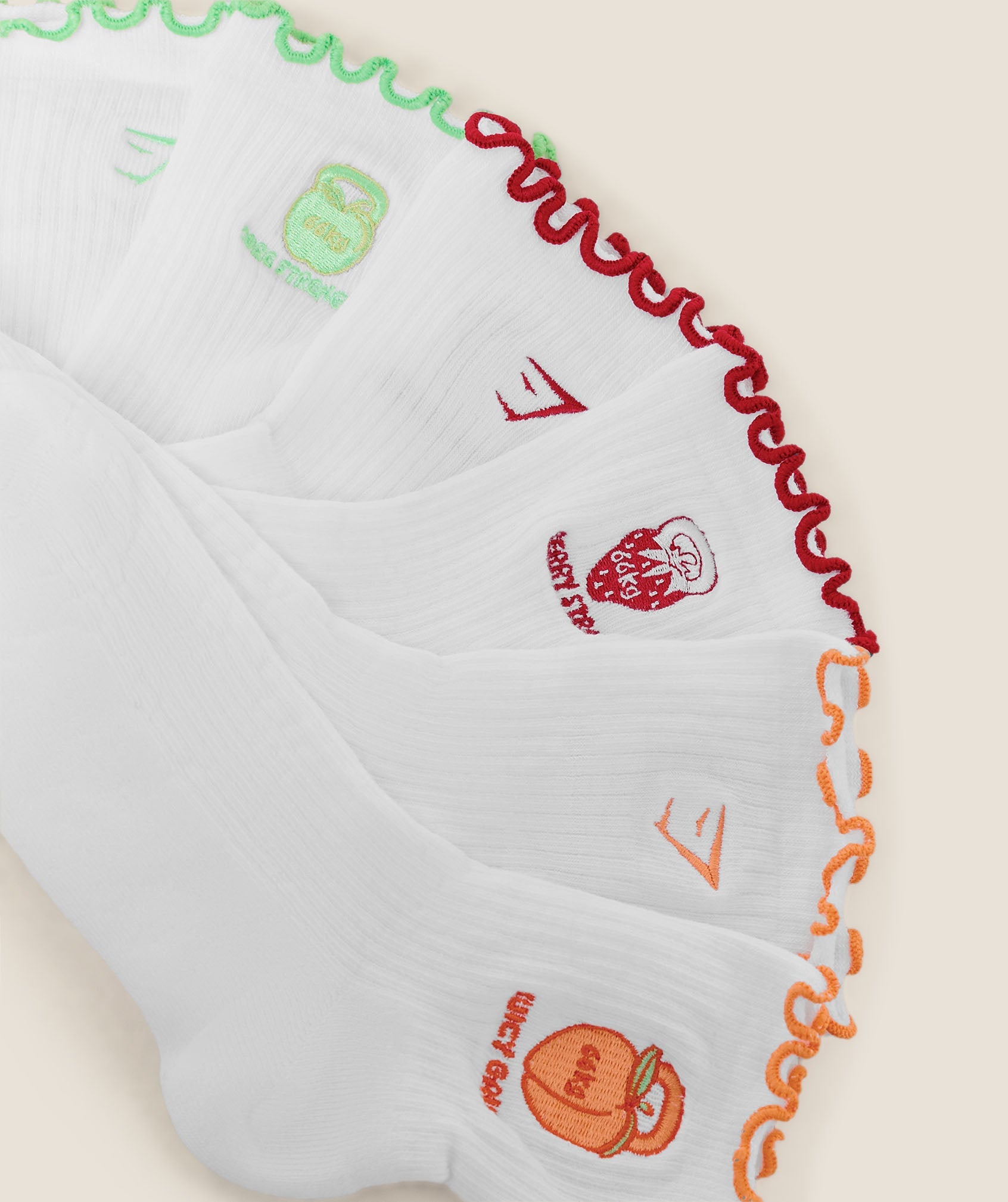 Women's Gymshark Fruity Graphic Midi Frill Socks 3Pk White