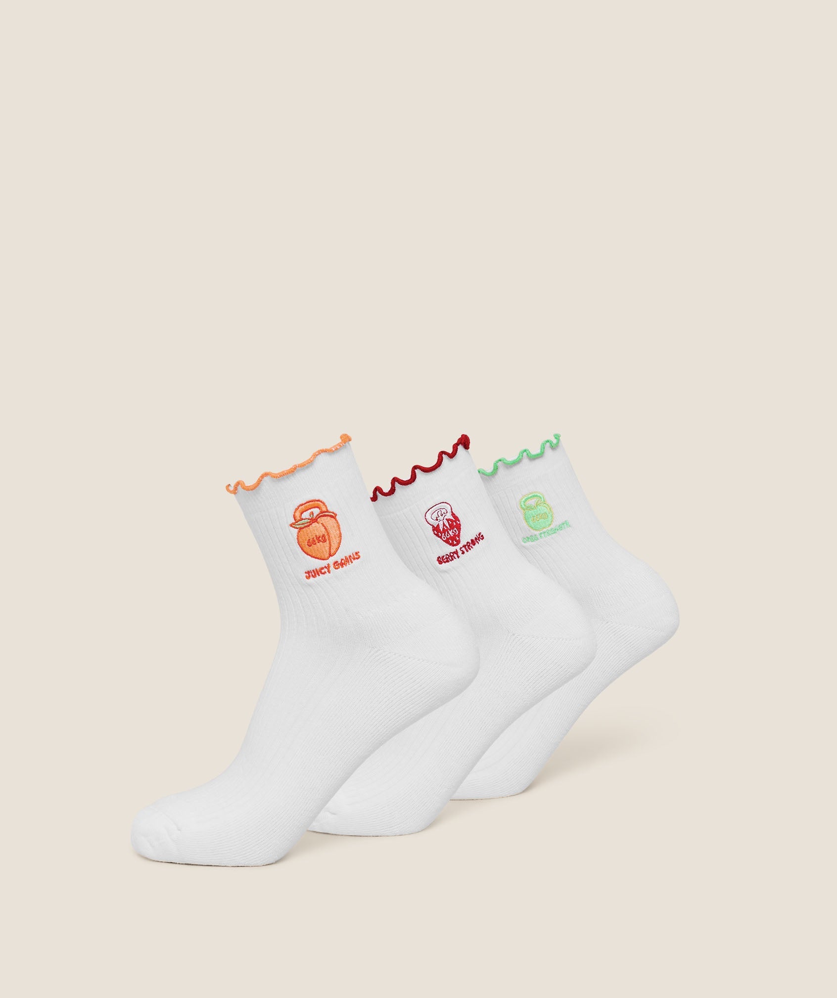 Women's Gymshark Fruity Graphic Midi Frill Socks 3Pk White