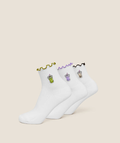 Women's Gymshark Hydration Graphic Midi Frill Socks 3Pk White