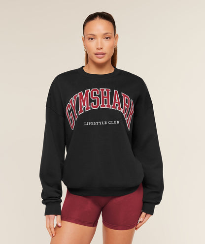 Women's Gymshark Collegiate Graphic Crew Neck Pullover Black